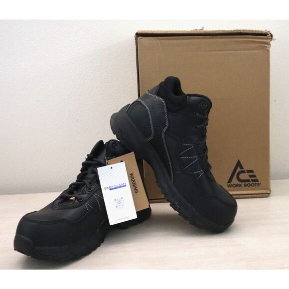 Shoes for Crews x Ace Men's Sz 9.5M Black Piston Mid - Aluminum Toe Work Boots - Picture 1 of 14
